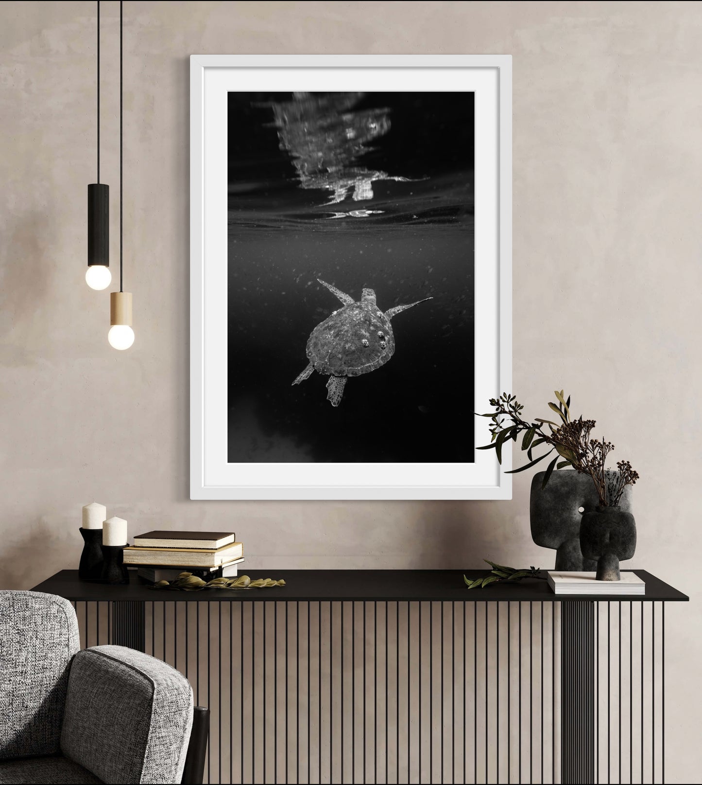 Black and White Turtle Reflection Digital Print